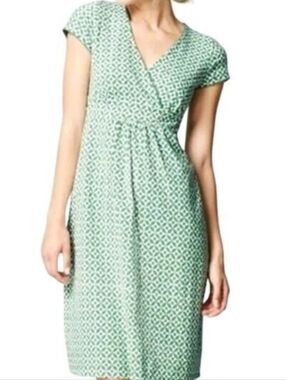 Boden Womens Green and Ivory Midi Jersey Cotton Knit Dress US 10R